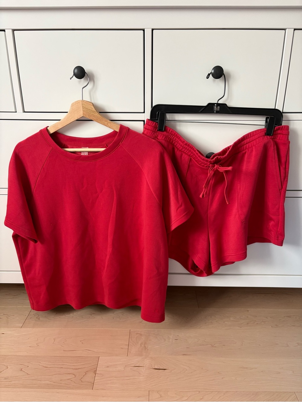 Relaxed Red Short Sleeve Tee & Drawstring Shorts Set